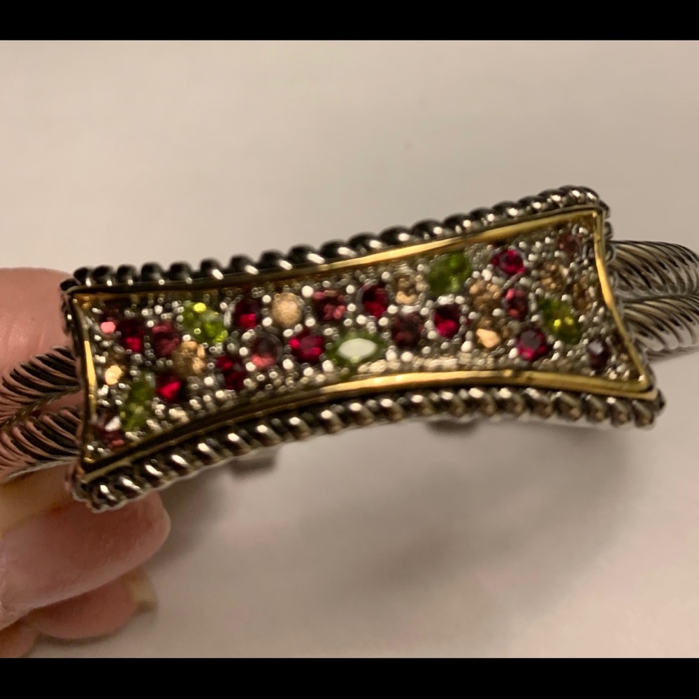 Silver, gold multicolored stones cuff